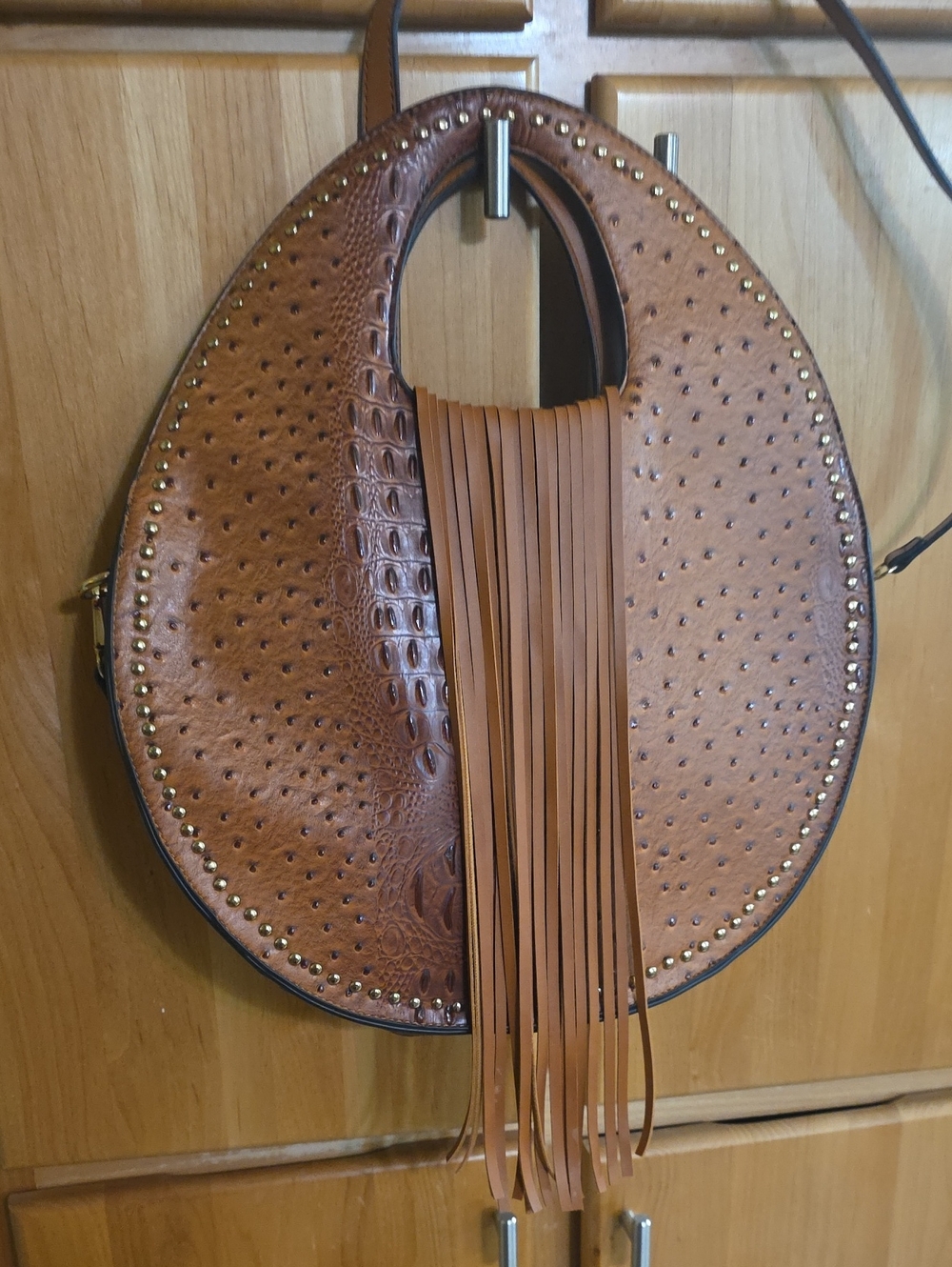Fringed Round Crossbody Bag in Brown